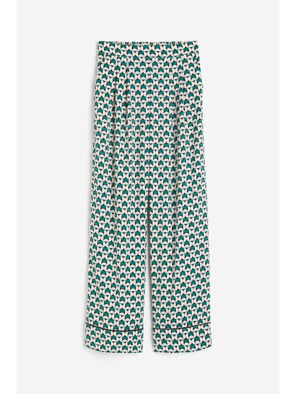 H&M Geometric Green Silky Wide Leg Pants Size US 8 NEW NWOT